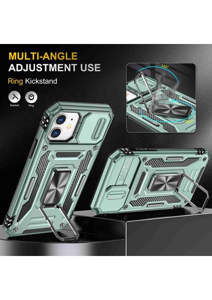 Apple Iphone 11 Için Zırh Serisi 6.1 Inç Önleme Önleyici Telefon Kılıf Kickstand Pc + Tpu Koruyucu Arka Kapak Slayt Kamera Kapağı (Yurt Dışından)