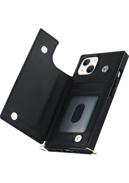 Apple Iphone 13 Için Şok Geçirmez Kılıf 6.1 Inç Önleme Önleyici Cüzdan Telefon Kılıfı Tpu Pu Deri Koruyucu Kapak Fermuarlı Kese / Omuz Kayışı Ile (Yurt Dışından)