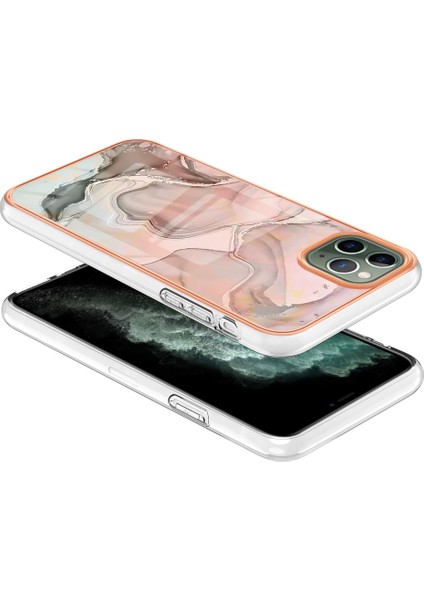 Apple Iphone 11 Için Yb Imd Serisi-16 Pro Max 6.5 Inç Tarzı E Mermer Desen Tasarım Kapak Elektraplama Çerçevesi 2.0mm Tpu Imd Esnek Telefon Kılıfı (Yurt Dışından)