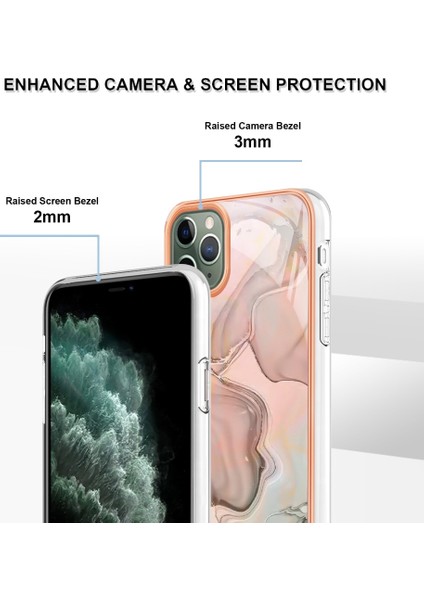 Apple Iphone 11 Için Yb Imd Serisi-16 Pro Max 6.5 Inç Tarzı E Mermer Desen Tasarım Kapak Elektraplama Çerçevesi 2.0mm Tpu Imd Esnek Telefon Kılıfı (Yurt Dışından)