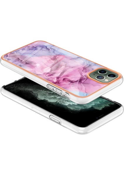 Apple Iphone 11 Için Yb Imd Serisi-16 Pro Max 6.5 Inç Tarzı E Mermer Desen Tasarım Kapak Elektraplama Çerçevesi 2.0mm Tpu Imd Esnek Telefon Kılıfı (Yurt Dışından)