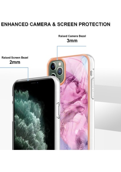 Apple Iphone 11 Için Yb Imd Serisi-16 Pro Max 6.5 Inç Tarzı E Mermer Desen Tasarım Kapak Elektraplama Çerçevesi 2.0mm Tpu Imd Esnek Telefon Kılıfı (Yurt Dışından)