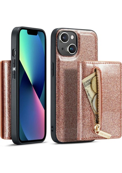 Dg.ming M3 Serisi Manyetik Telefon Kapağı Apple Iphone 13 6.1 Inç Anti-Drop 2-1 Arada Söndürülebilir Parlaklıklı Cüzdanlı Telefon Kasası Kickstand (Yurt Dışından)