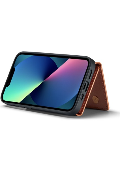 Dg.ming M3 Serisi Manyetik Telefon Kapağı Apple Iphone 13 6.1 Inç Anti-Drop 2-1 Arada Söndürülebilir Parlaklıklı Cüzdanlı Telefon Kasası Kickstand (Yurt Dışından)