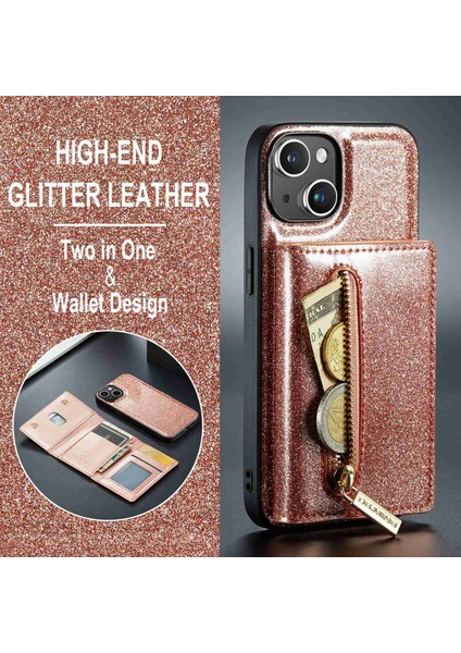 Dg.ming M3 Serisi Manyetik Telefon Kapağı Apple Iphone 13 6.1 Inç Anti-Drop 2-1 Arada Söndürülebilir Parlaklıklı Cüzdanlı Telefon Kasası Kickstand (Yurt Dışından)