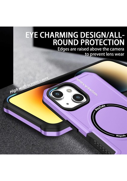Apple Iphone 13 6.1 Inç Kamera Lens Çerçevesi Tasarım Telefon Kılıfı Magsafe Anti-Cratch Pc + Tpu Kapağı Ile Uyumlu (Yurt Dışından)