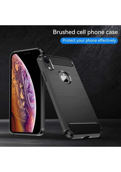 Apple Iphone Xr Için 6.1 Inç Damla Koruma Esnek Tpu Telefon Geri Kapak Fırçalanmış Karbon Fiber Doku Cep Telefonu Kılıf (Yurt Dışından)