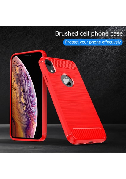 Apple Iphone Xr Için 6.1 Inç Damla Koruma Esnek Tpu Telefon Geri Kapak Fırçalanmış Karbon Fiber Doku Cep Telefonu Kılıf (Yurt Dışından)