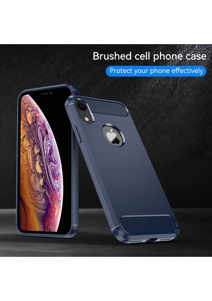 Apple Iphone Xr Için 6.1 Inç Damla Koruma Esnek Tpu Telefon Geri Kapak Fırçalanmış Karbon Fiber Doku Cep Telefonu Kılıf (Yurt Dışından)