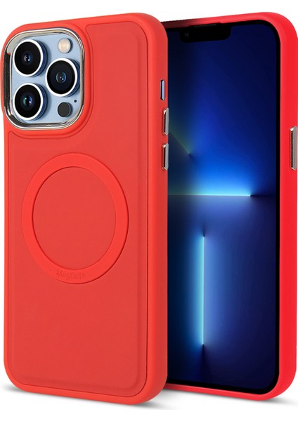 Apple Iphone 13 Pro Max Için Max 6.7 Inç Sıvı Silikon Doku Mat Tpu + Pu Deri Hibrit Kılıf Magsafe Elektrokaplama Cilt Touch Telefon Kapağı Ile Uyumlu (Yurt Dışından)