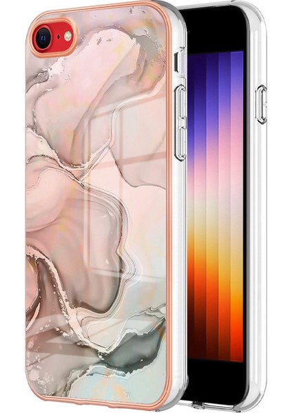 Apple Iphone Se (2020) / Se (2022) / 7/8 4.7 Inç Yb Imd Serisi-16 Stil E Mermer Desenli Telefon Kılıfı Elektrokap Kenar 2.0mm Tpu Tpu Imd Anti-Fall Kapak (Yurt Dışından)