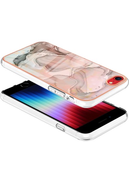 Apple Iphone Se (2020) / Se (2022) / 7/8 4.7 Inç Yb Imd Serisi-16 Stil E Mermer Desenli Telefon Kılıfı Elektrokap Kenar 2.0mm Tpu Tpu Imd Anti-Fall Kapak (Yurt Dışından)