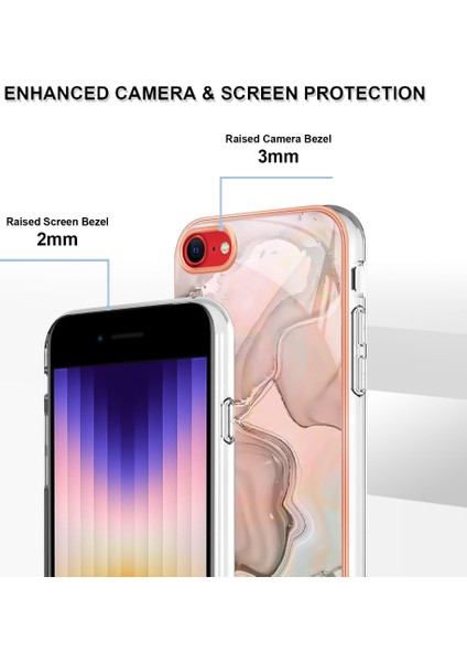 Apple Iphone Se (2020) / Se (2022) / 7/8 4.7 Inç Yb Imd Serisi-16 Stil E Mermer Desenli Telefon Kılıfı Elektrokap Kenar 2.0mm Tpu Tpu Imd Anti-Fall Kapak (Yurt Dışından)