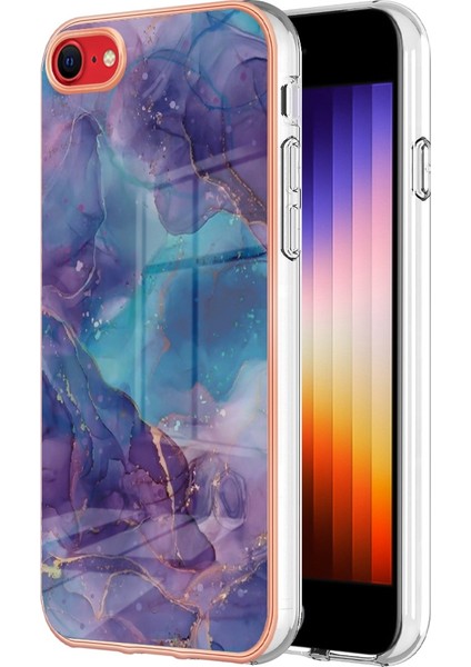 Apple Iphone Se (2020) / Se (2022) / 7/8 4.7 Inç Yb Imd Serisi-16 Stil E Mermer Desenli Telefon Kılıfı Elektrokap Kenar 2.0mm Tpu Tpu Imd Anti-Fall Kapak (Yurt Dışından)