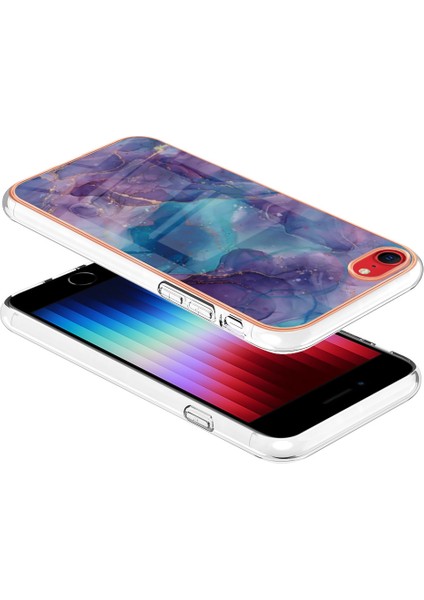 Apple Iphone Se (2020) / Se (2022) / 7/8 4.7 Inç Yb Imd Serisi-16 Stil E Mermer Desenli Telefon Kılıfı Elektrokap Kenar 2.0mm Tpu Tpu Imd Anti-Fall Kapak (Yurt Dışından)