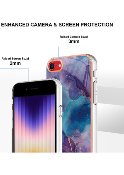 Apple Iphone Se (2020) / Se (2022) / 7/8 4.7 Inç Yb Imd Serisi-16 Stil E Mermer Desenli Telefon Kılıfı Elektrokap Kenar 2.0mm Tpu Tpu Imd Anti-Fall Kapak (Yurt Dışından)