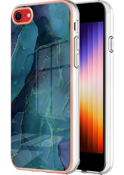 Apple Iphone Se (2020) / Se (2022) / 7/8 4.7 Inç Yb Imd Serisi-16 Stil E Mermer Desenli Telefon Kılıfı Elektrokap Kenar 2.0mm Tpu Tpu Imd Anti-Fall Kapak (Yurt Dışından)