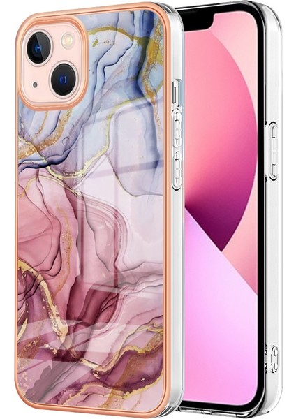 Apple Iphone 13 Mini 5.4 Inç Tarzı E Mermer Desen Imd Telefon Kılıfı Elektraplama Çerçevesi 2.0mm Koruyucu Tpu Arka Kapak (Yurt Dışından)