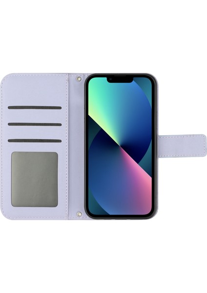 Apple Iphone 13 Mini 5.4 Inç HT04 Cilt Touch Pu Deri Basılı Basılı Ayçiçeği Standı Kılıf Anti-Çizelge Telefon Cüzdan Kapağı Omuz Kayışı (Yurt Dışından)