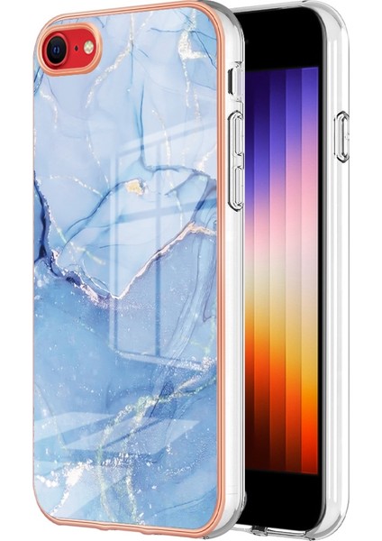 Apple Iphone Se (2020) / Se (2022) / 7/8 4.7 Inç Yb Imd Serisi-16 Stil E Mermer Desenli Telefon Kılıfı Elektrokap Kenar 2.0mm Tpu Tpu Imd Anti-Fall Kapak (Yurt Dışından)