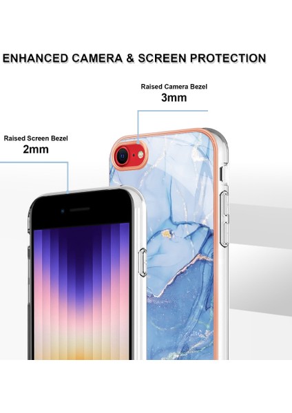 Apple Iphone Se (2020) / Se (2022) / 7/8 4.7 Inç Yb Imd Serisi-16 Stil E Mermer Desenli Telefon Kılıfı Elektrokap Kenar 2.0mm Tpu Tpu Imd Anti-Fall Kapak (Yurt Dışından)