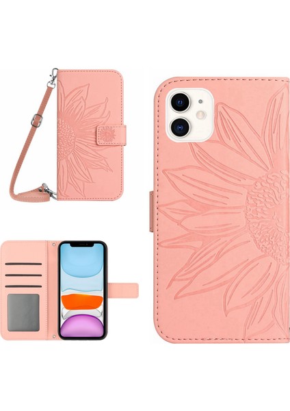 Apple Iphone 11 6.1 Inç Için HT04 Pu Deri Baskılı Ayçiçeği Damçık Damlalı Damlalı Telefon Kılıfı Cilt Touch Cüzdan Stand Koruyucu Omuz Kayışı (Yurt Dışından)