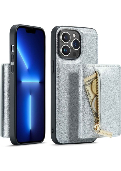 Apple Iphone 13 Pro 6.1 Inç 2'si Çıkarılabilir Telefon Kasası Işıltılı Fermuarlı Cüzdan Manyetik Çizgili Anti-Clatch Telefon Kapağı Için Dg.ming M3 Serisi (Yurt Dışından)
