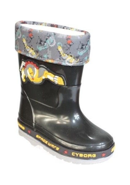 Yazkış Erkek Çocuk 28-32 Mavi Lacivert Siyah Içi Sıcak Astar Uzay Savaşları Figüranlı Yağmur Çizmesi