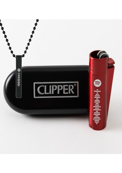 Kişiye Özel Isimli Spotify Barkodlu Red Devil Clipper Metal Çakmak ve Siyah Çubuk Bar Kolye-1
