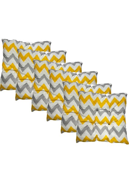 Dekoratif Pofidik Puf Sandalye Minderi Kare 35X35X7 Cm-Sarı Gri Zikzak(6 Adet)