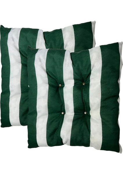 Dekoratif Pofidik Puf Sandalye Minderi Kare 35X35X7 Cm-Yeşil Beyaz(2 Adet)