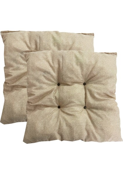 Dekoratif Pofidik Puf Sandalye Minderi Kare 35X35X7 Cm-Krem(2 Adet)