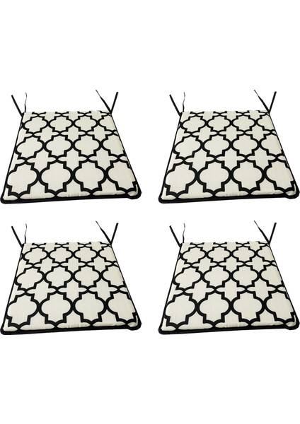 Sandalye Minderi Eko 4 Adet Bağcıklı Bahçe Minderi (Alaçatı)Yıkanabilir