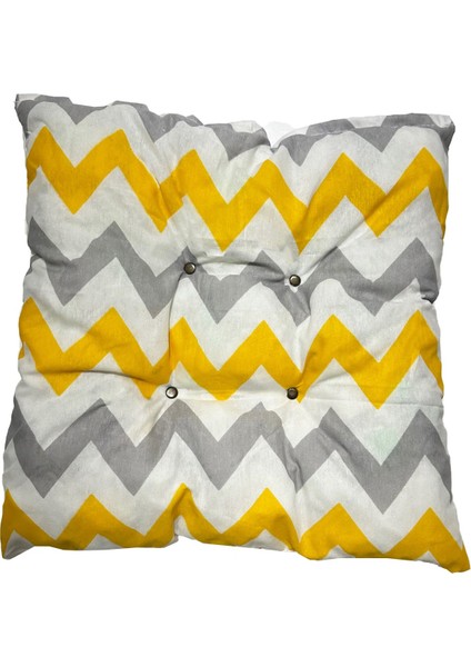 Dekoratif Pofidik Puf Sandalye Minderi Kare 35X35X7 Cm-Sarı Gri Zikzak(1 Adet)