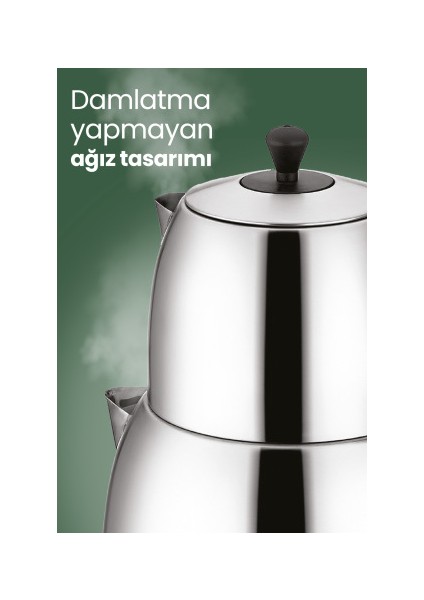 Trendtea İnox  2200 Watt XL Damlatmayan Ağız Tasarımlı Paslanmaz Çelik Çay Makinesi ve Su Isıtıcısı