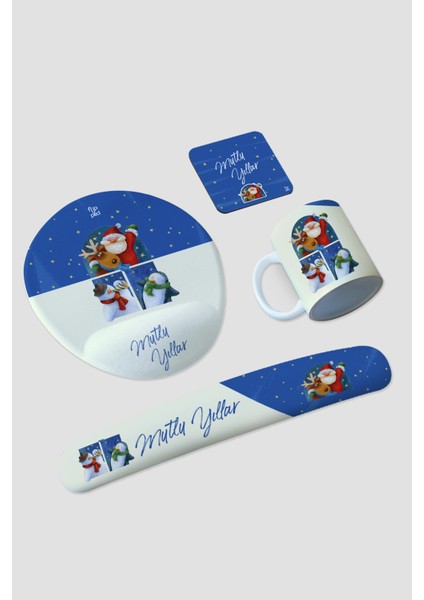 Noel Baba Mousepad, Kupa, Altlık ve Klavye Pedi Seti