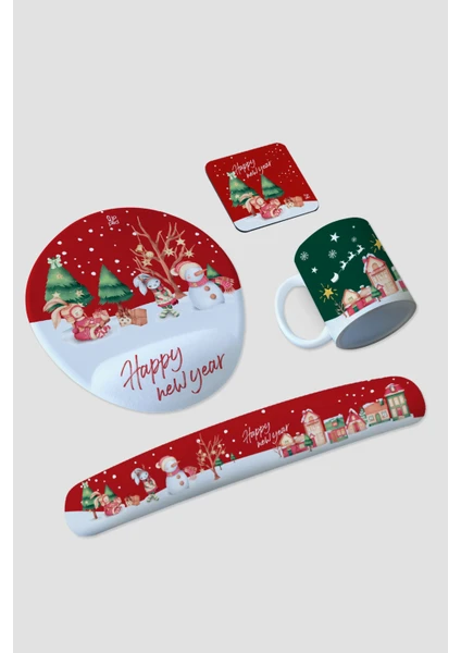 Happy New Year R Mousepad, Kupa, Altlık ve Klavye Pedi Seti