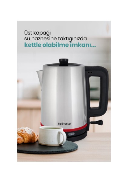 Selvi 2200 Watt Çift Isıtıcılı Paslanmaz Çelik Çay Makinesi ve Su Isıtıcısı