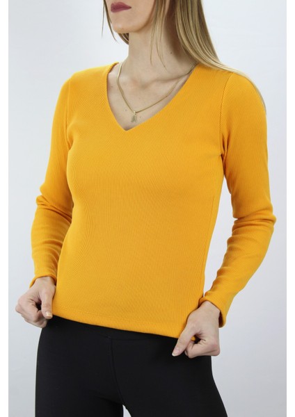 V Yaka Bluz Hardal fiyatları