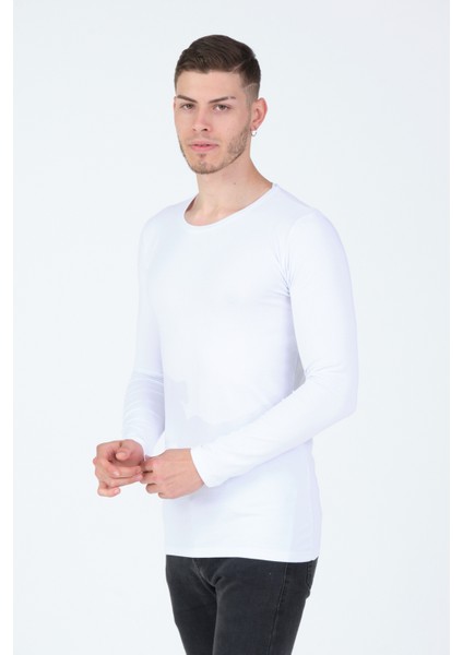 Erkek Bisiklet Yaka Likralı Pamuklu Basic T-Shirt