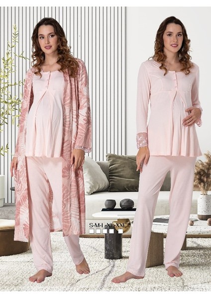 Effortt Kadın Lohusa Hamile Sabahlıklı Pijama Takımı 9044