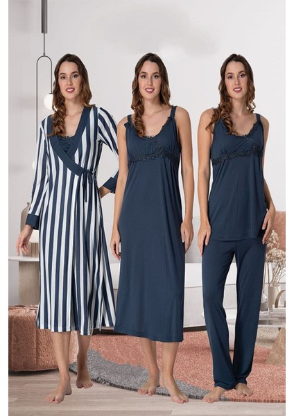 Effortt Kadın Pijama Takımı Gecelik Sabahlık Lohusa Hamile 4'lü Set 9036