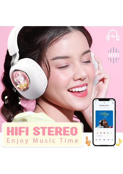 Happy World Shopping Rgb Kablosuz Kulaklık Sevimli Kedi Mic ile Bluetooth Kulaklık Taşınabilir Stereo Müzik iPhone iPad Kız Hediye Için Katlanabilir Gürültü Önleyici Kulaklık (Yurt Dışından)