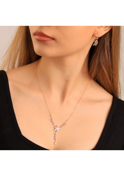 925 Ayar Gümüş Salkım Tasarım Kolye Küpe Set