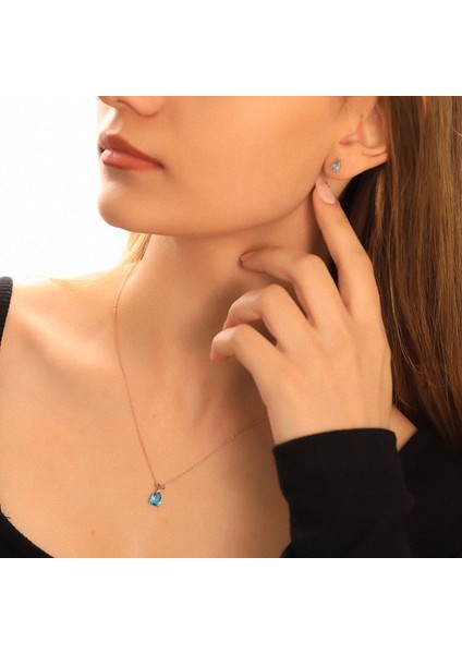 925 Ayar Gümüş Aquamarine Taşlı Dorikalı Damla Set fiyatları