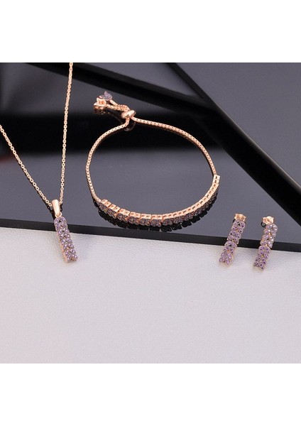 925 Ayar Gümüş Ametist Taşlı Başak Set