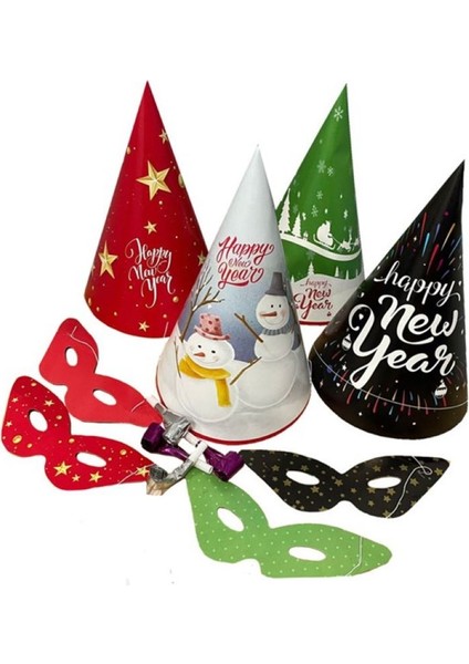 Yılbaşı Temalı Şapka Seti 5 Li ( Yılbaşı Temalı Şapka - Gözlük - Uzayan Düdük )