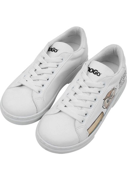Unisex Çocuk Vegan Deri Beyaz Sneakers - The Wise Owl Tasarım