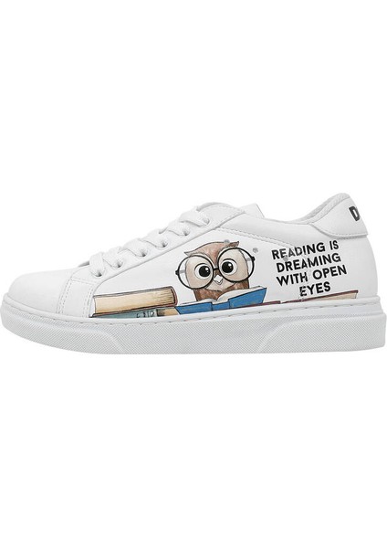 Unisex Çocuk Vegan Deri Beyaz Sneakers - The Wise Owl Tasarım fiyatları