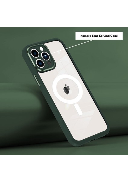 Apple iPhone 12 Pro Max Kılıf Magsafe Guard Silikon Kılıf (Kablosuz Şarj Destekli) Yeşil